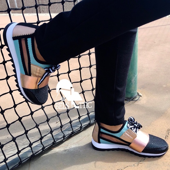 Teal and Champagne Sexy Side Cutout Sneaker Kicks - Picture 6 of 8